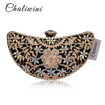 Women Clutch Luxury Bag Hollow Metal Sequined Shoulder Bag Crystal Handbag Purse