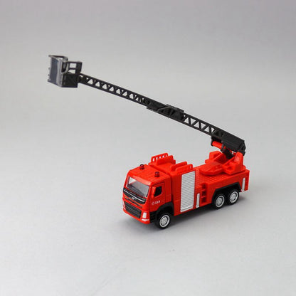 1:72 Diecast Volvo Ladder Fire Truck Metal Car Model Toy Pull Back Door Open