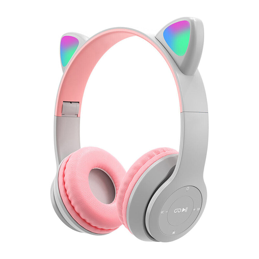 Bluetooth 5.0 Wireless Cat Rabbit Ear Headsets LED Headphones For Kids Girls Boy