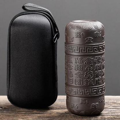 Chinese Purple Clay Portable Tea Pot Kungfu Tea Set Carved Cup Tea Ceremony