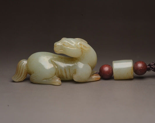 Chinese Vintage Antique Hetian Jade Carved Horse Statue Small Gift Rare Figurine