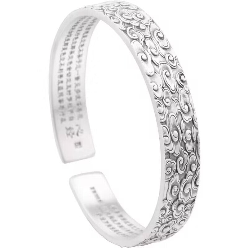 Buddhism Silver Women Heart Sutra Bracelet Men Bangle Unisex Lucky Bracelet