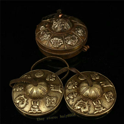 3.54" Collection Tibet Pure Copper Handmade Copper Meditation Cymbal Bell A Pair