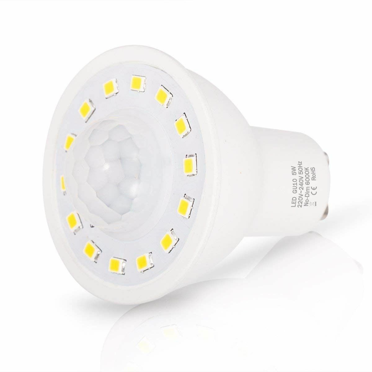 PIR Motion Sensor LED Light Bulbs GU10 5W 50W Equivalent 500lm Day White 6000K