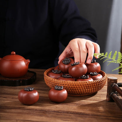 1pc Purple Clay Persimmon Shaped Tea Pet Ornament Boutique Tea Set Tea Pet