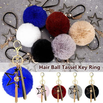 Pompom Star Key Chain Fluffy Faux Fur Ball Keyring Bag Pendant Fluffy Keyring