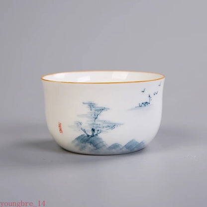 Chinese Ceramic Kung Fu Master Tea Cups White Porcelain Hand Painted Lotus