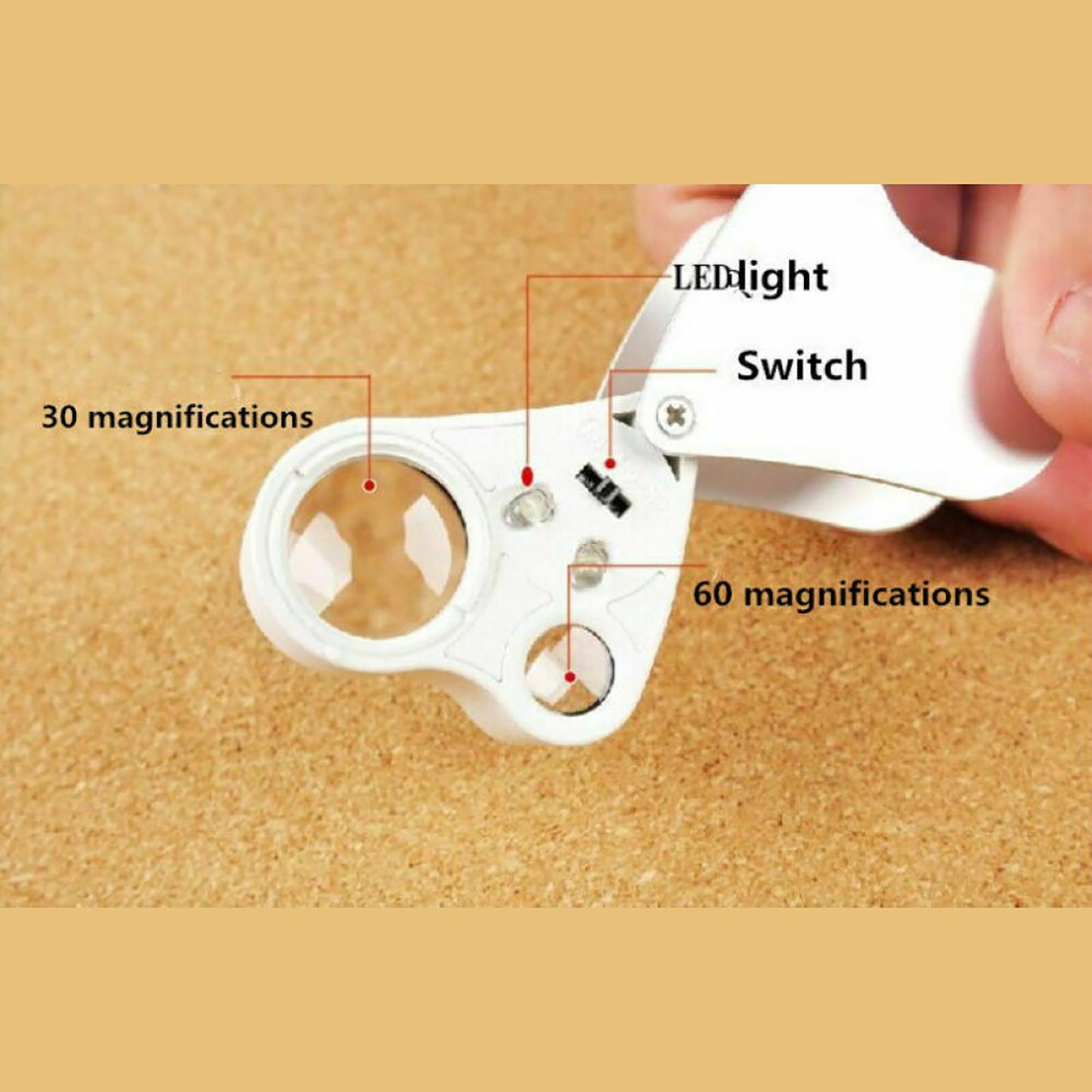 30x 60x Jeweler's Loupe Dual lenses Band Light Antique geology Magnifier Lens C
