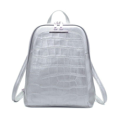 Genuine Cow Leather Everyday White Silver Backpack Book Bags 25x32x11CM Red/Blue