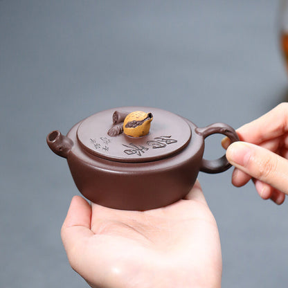 3.4oz handmade tea pot ball shaped infuser holes real yixing zisha purple clay