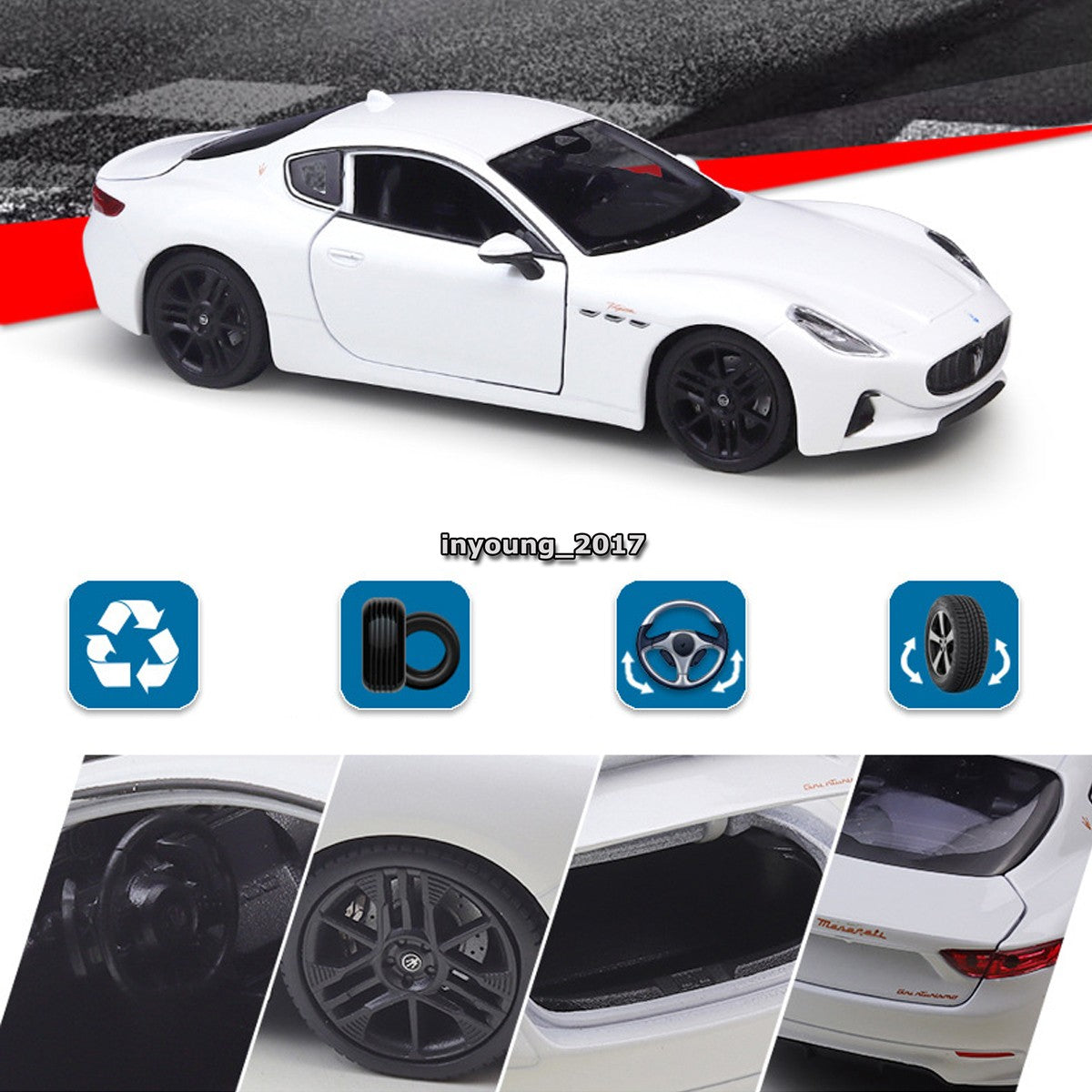 1/24 2023 Maserati GT Folgore EV Model Car Diecast Toy Cars Toys for Boys Gray