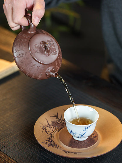 6" Yixing Zisha Pottery Handmade Bottom Groove Clearing Clay Teapot Tea Pot 满江红