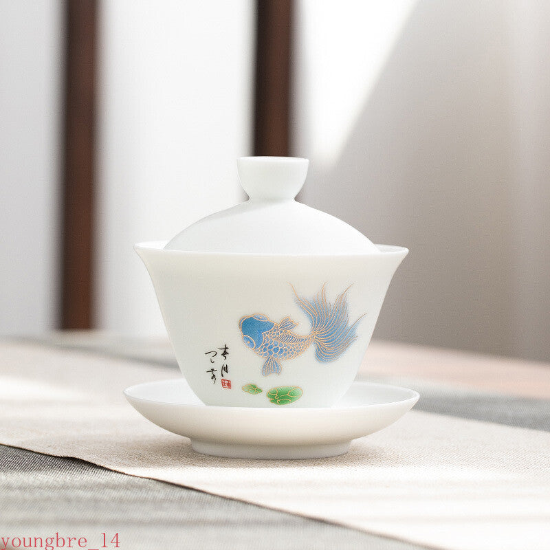 Cover Bowl Tea Cup Home New Style Ceramic Whiteware Large Cover Bowl Tea Bowl