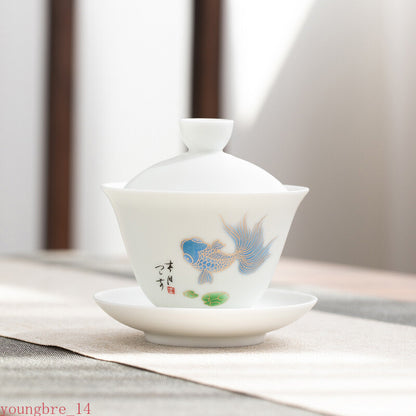 Cover Bowl Tea Cup Home New Style Ceramic Whiteware Large Cover Bowl Tea Bowl