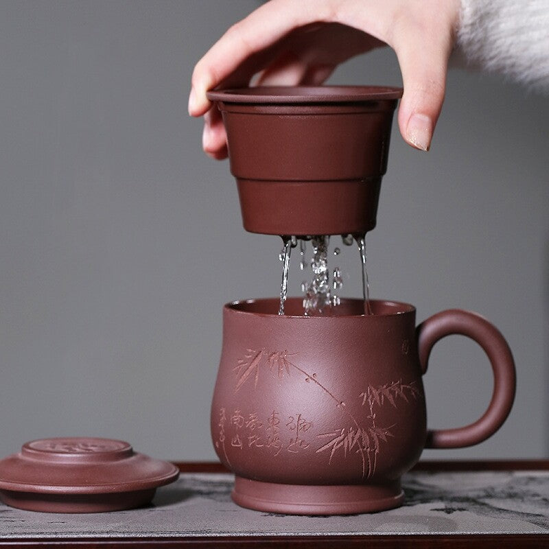 Hand Carved Office Cup Infuser Cup With Lid Original Ore Real Yixing Zisha Mug