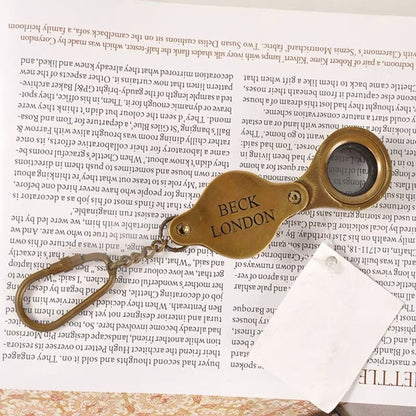 Light Luxury Brass Folding Magnifying Glass 14cm Portable Keychain Reading Lens