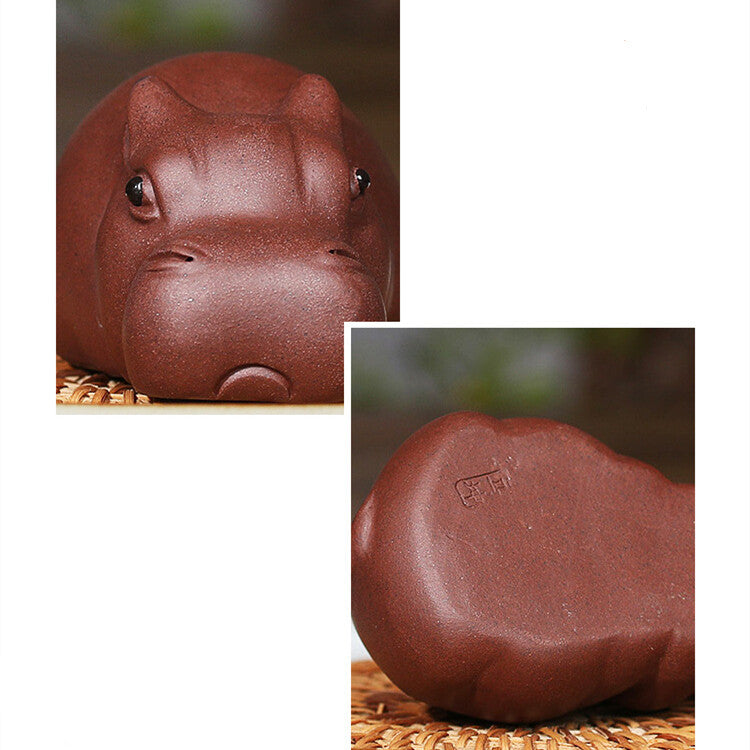 Hippo Statue Handmade Tea Pet Yixing Zisha Purple Clay Table Decoration Ornament