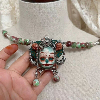 Original Heavy Punk Clown Necklace Choker Dark Vintage Beaded Ring Choker