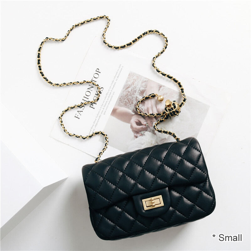 Quilted Lambskin Leather Small Flap Purse Chain Clutch Shoulder bag Crossbody