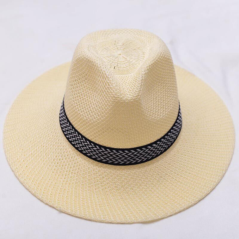 Men Women Straw Jazz Fedora Hat Trilby Cuban Sun Cap Panama Short Brim Summer*US