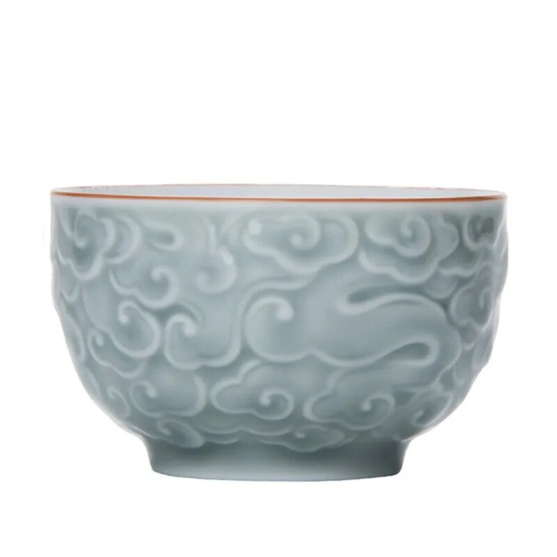 Chinese Ceramic Teacup Handmade Relief Cup Household Porcelain Tea Cup Travel
