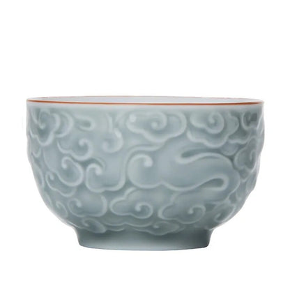 Chinese Ceramic Teacup Handmade Relief Cup Household Porcelain Tea Cup Travel