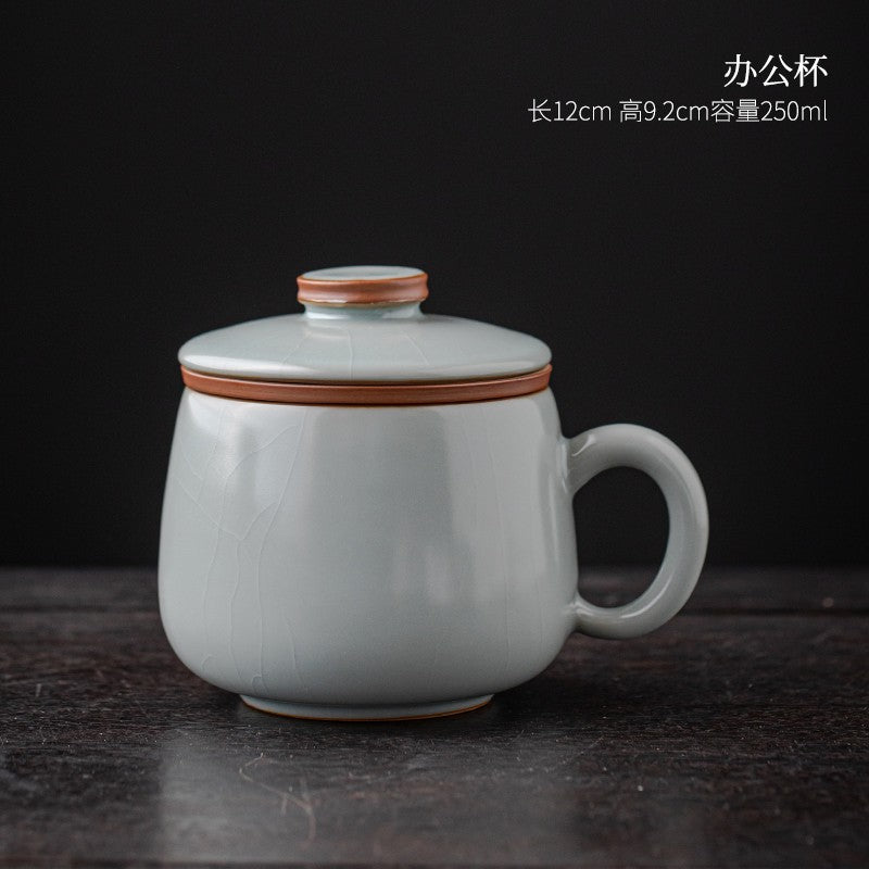 Azure Ru Kiln Office Cup with Lid Tea Separation Ceramic Tea Set