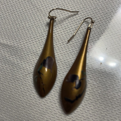 Handmade Chinese Lacquer Vase Earrings Hand Painted Fruit Copper Base Jewelry