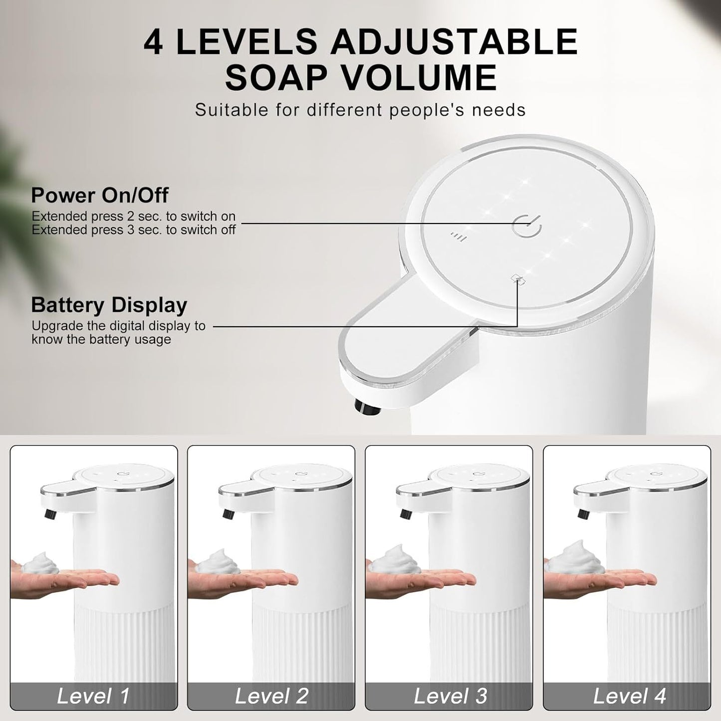 Automatic Foaming Soap Dispenser 12.2oz/360ml Rechargeable Hand Soap Dispenser