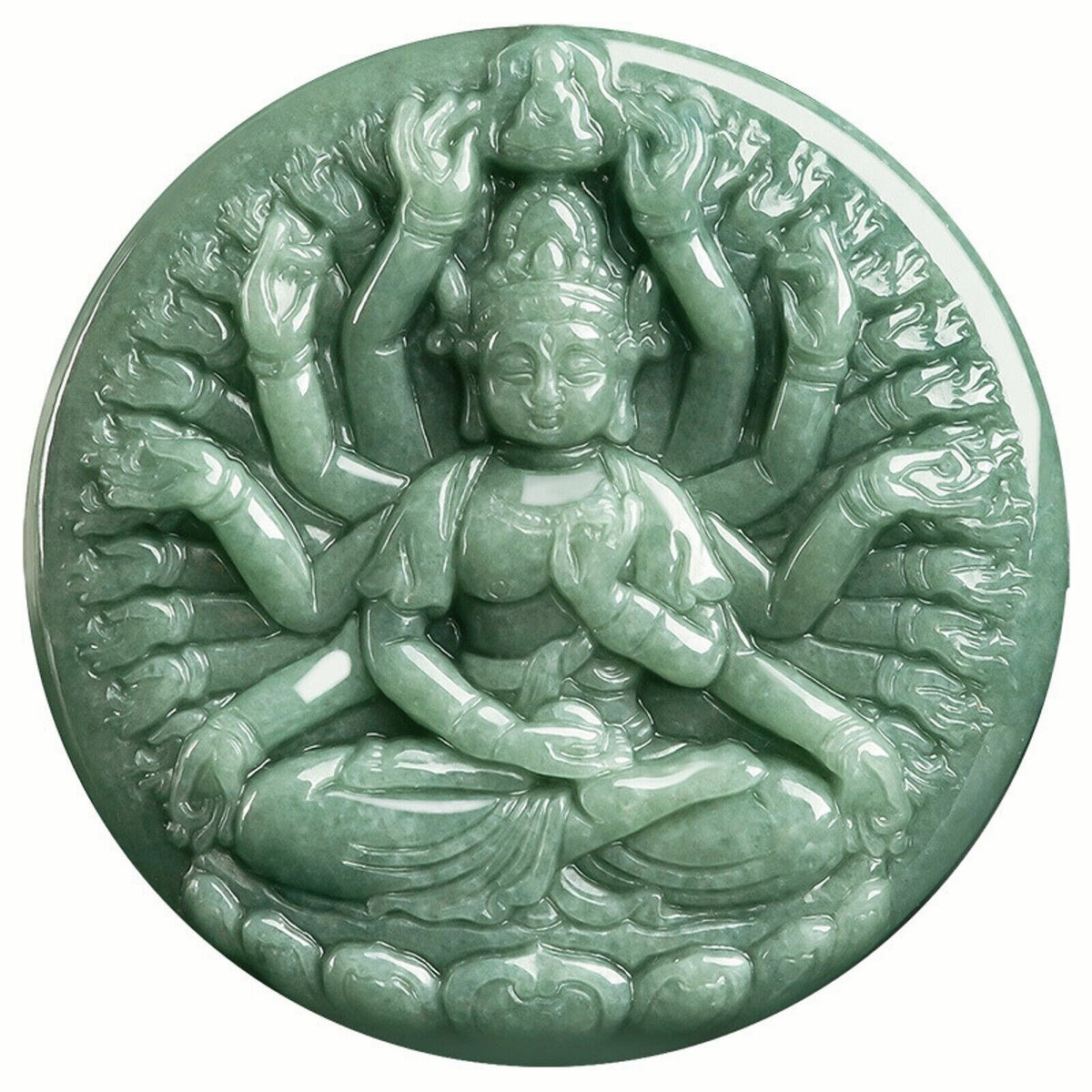 Natural Grade A Jadeite Green Thousand-handed Guanyin Buddha Pendant