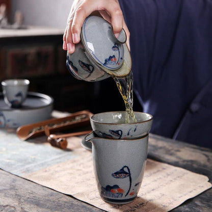 Ceramic Opening Vintage Landscape Gaiwan For Tea Tureen Lid Lotus Teaware
