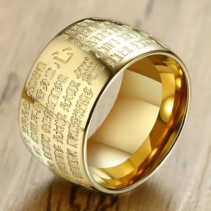 Buddhism Solomon Heart Sutra Buddha Ring Wicca Spell Wide Rings for Women Men