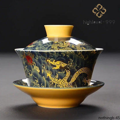 Longjing Ceramic Sancai Gaiwan, Master Tea Cup, Retro Chinese Style