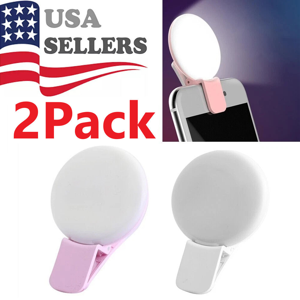 2x Portable LED Selfie Ring Light Mini Clip On 3 Mode Dimming Phone Photo Light