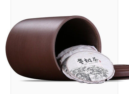 Large Tea Canister With Lid Weighted True Yixing Zisha Caddy For Pu'er Tea Cake