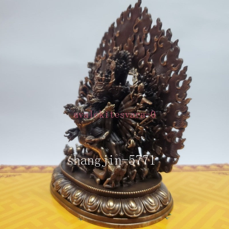 Nepal Tibetan Pure Copper Vajra Double Body Protector Buddha Statue Precision