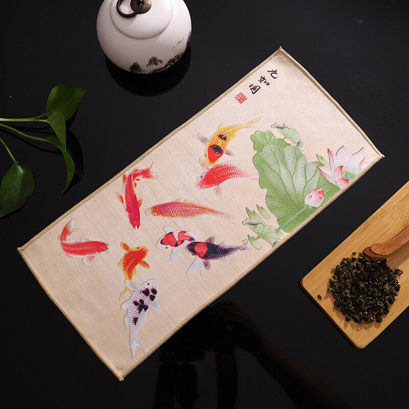 Painted Chinese Style Thick Tea Towel Super Absorbent Tea Cleaning Set Cup Mat.
