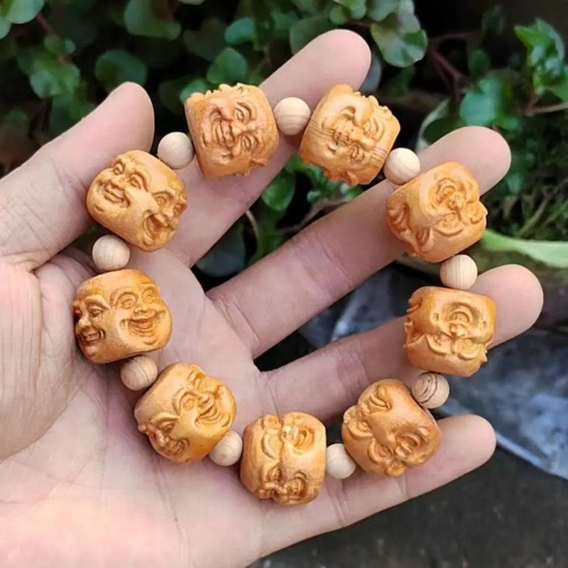 Cliff Cypress Wood Carving Bracelet Luck Eighteen Arhats HandString Jewelry