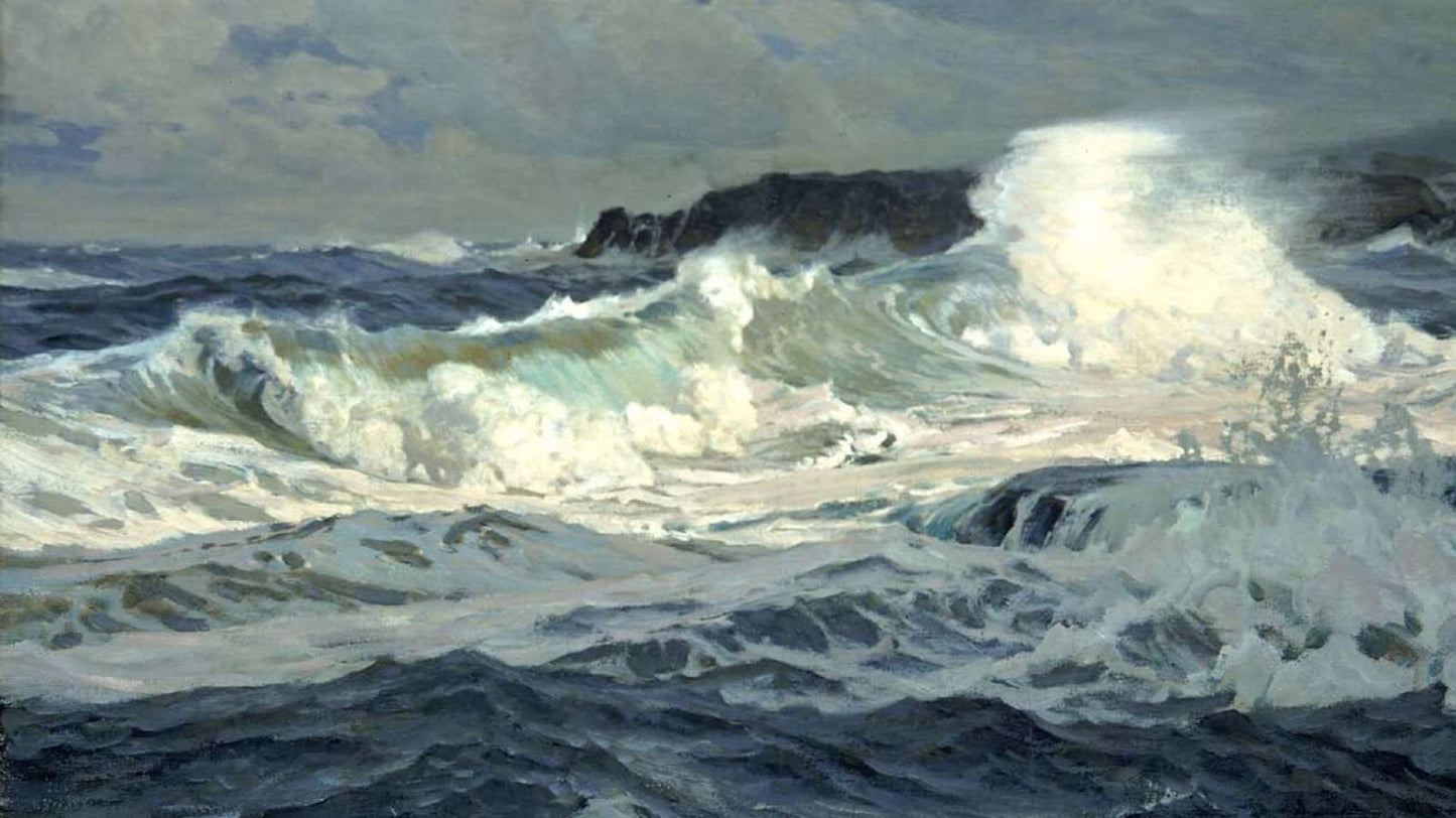 Oil painting Southwesterly-Gale-St-Ives-Frederick-Judd-Waugh-oil-painting waves