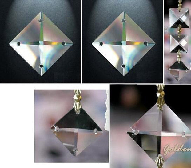 200pcs 4Holes 14mm Clear Square Crystal Beads Prisms Chandelier Lamp Chain Parts