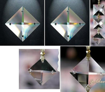 200pcs 4Holes 14mm Clear Square Crystal Beads Prisms Chandelier Lamp Chain Parts