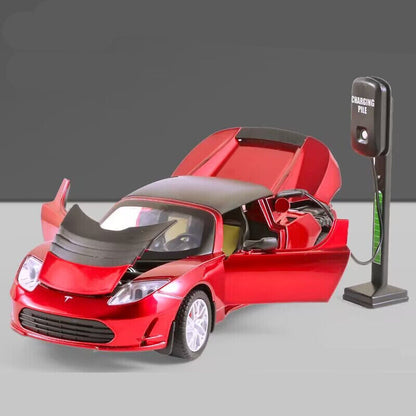 1:24 Tesla Roadster Convertible Diecast Model Car Sound and Light Kids Toy Gift