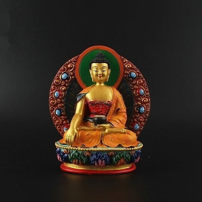 12cm Resin Sakyamuni Buddha Statue Handpainted Home Ornament