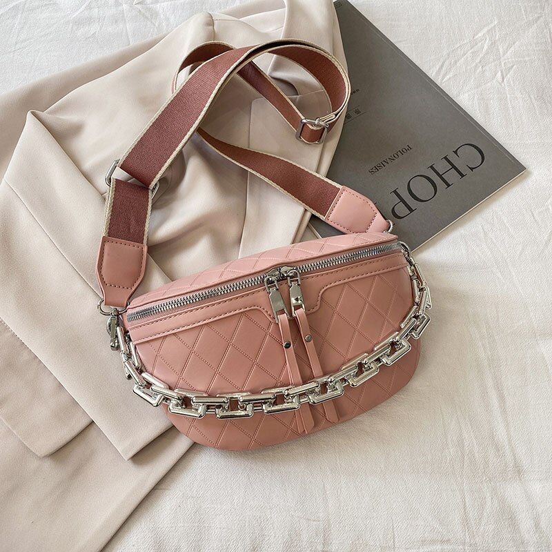 Thick Chain Waist Bag Women Leather Fanny Chest Bag Belt Shoulder Crossbody Bags
