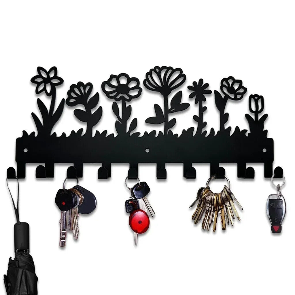 Flower Design Key Holder Metal Wall Mounted Rack Hook Wall Hanging Storage Rack
