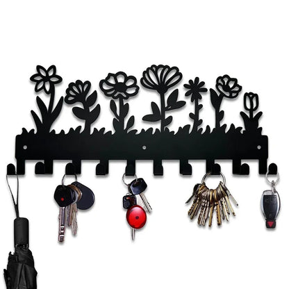 Flower Design Key Holder Metal Wall Mounted Rack Hook Wall Hanging Storage Rack