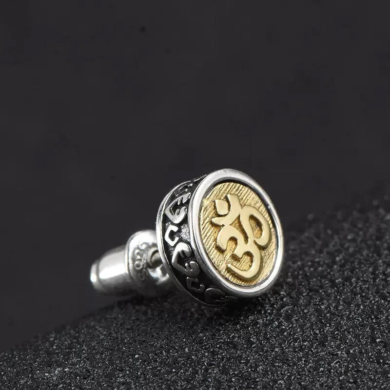 2pc Om Mandala Stud Earrings for Retro Religious Style Six Characters Buddhist