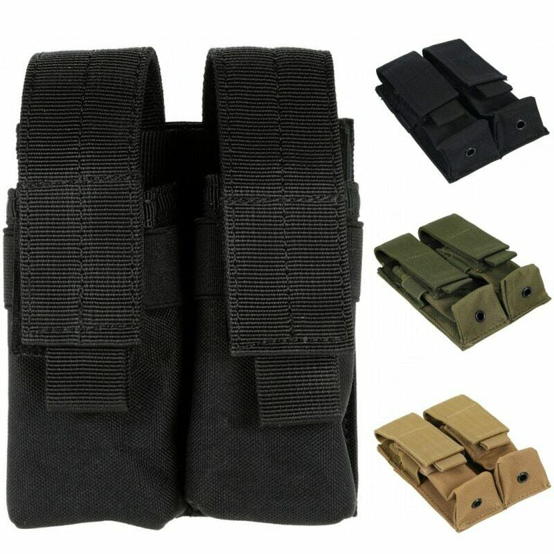 9mm Tactical Double Magazine Pouch Flashlight Holder Hunting Waist Belt Mag Bag