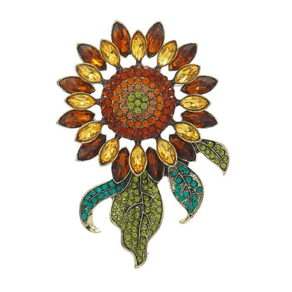 Vintage Sunflower Brooch 10.6×6.8cm Crystal Paved Oversized Lapel Pin Jewelry