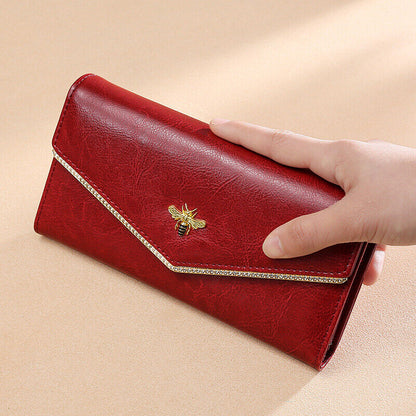 Genuine Leather Women's Long Trifold Wallet RFID Blocking Card Holder Clutch bag